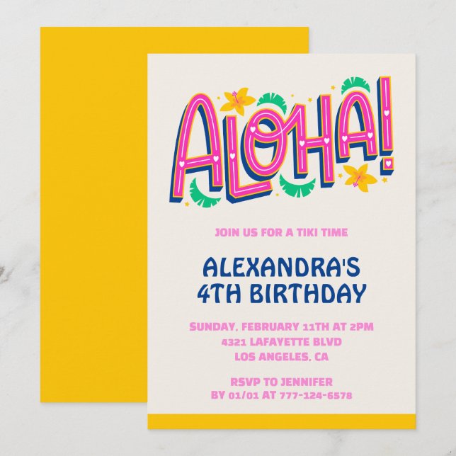 Invitations de 4ème anniversaire Tropical Aloha Ha (Devant / Derrière)