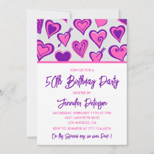 Invitations de 50e anniversaire rose Glam Heart