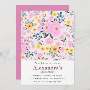 Invitations de 51e anniversaire Boho Floral Pink
