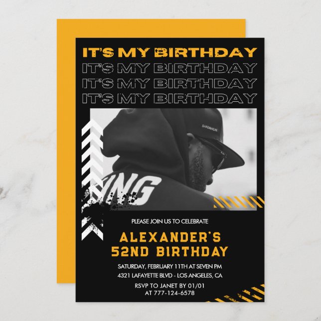 Invitations de 52e anniversaire Homme Photo Spray  (Devant / Derrière)