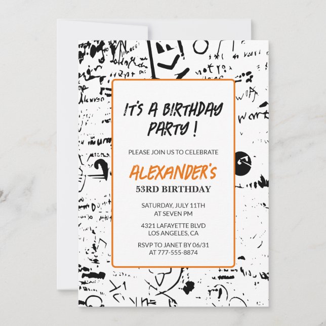 Invitations de 53e anniversaire Hommes Graffiti Pa (Devant)