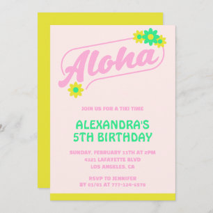 Invitations de 5e anniversaire Tropical Aloha Pink