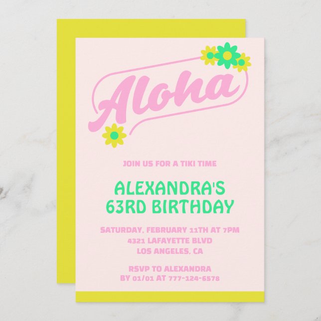 Invitations de 63e anniversaire Tropical Aloha Pin (Devant / Derrière)
