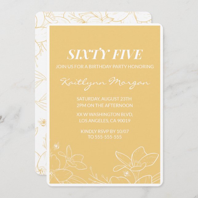 Invitations de 65e anniversaire moderne Floral Jau (Devant / Derrière)