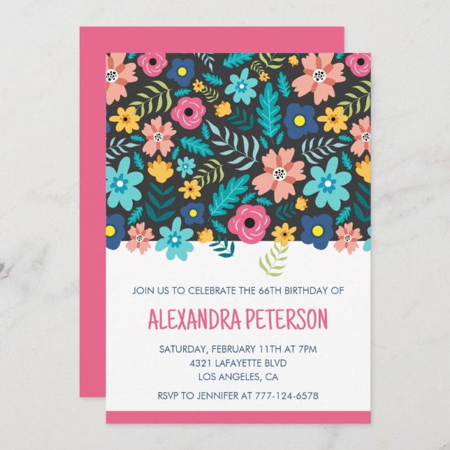 Invitations de 66e anniversaire Floral Pattern Pin (Devant / Derrière)