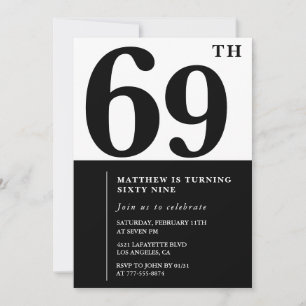 Invitations de 69e anniversaire Black and White El