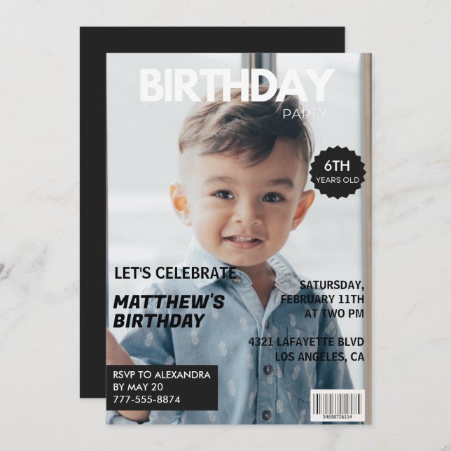 Invitations de 6e anniversaire pour lui Magazine C (Devant / Derrière)