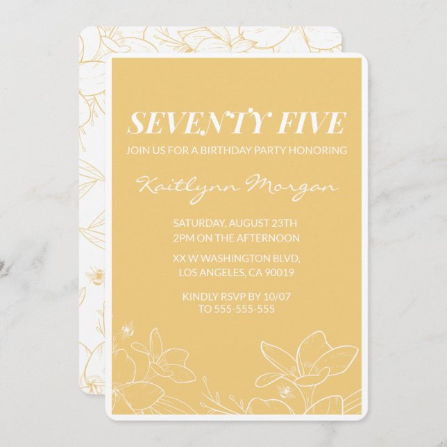 Invitations de 75e anniversaire moderne Floral Jau (Devant / Derrière)