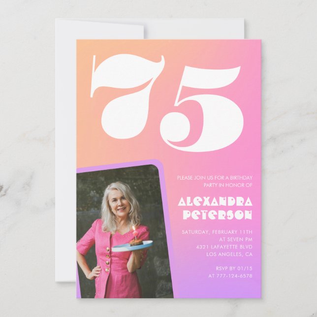 Invitations de 75e anniversaire rose pour sa Retro (Devant)