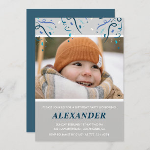 Invitations de 7e anniversaire Boy Confetti Photo