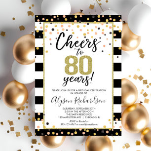 Invitations de 80e anniversaire, en noir et or