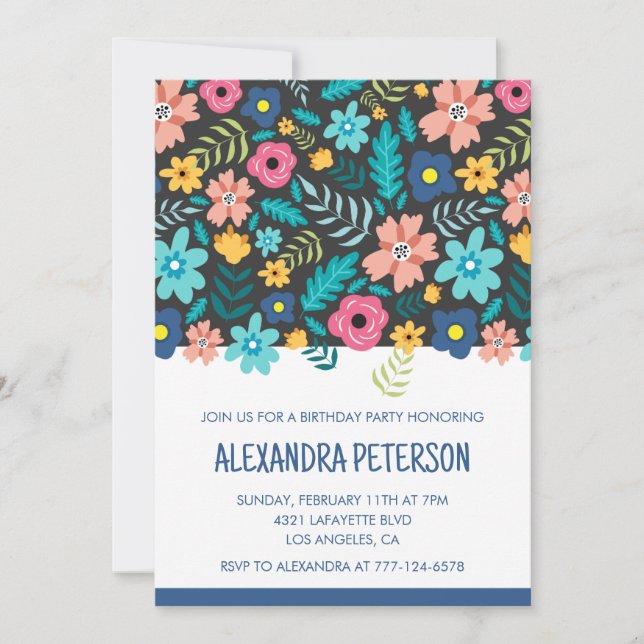 Invitations de 88e anniversaire Floral Pattern (Devant)
