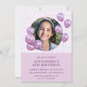 Invitations de 8e anniversaire Ballons Photo Purpl