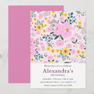 Invitations de 8e anniversaire Boho Floral Pink