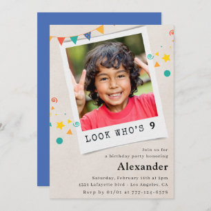Invitations de 9 ans simples Photo bleue