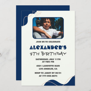 Invitations de 9e anniversaire Boy Navy Simple Pho