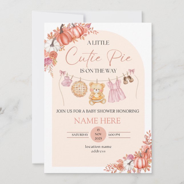 Invitations de Baby shower à tarte Cutie (Devant)