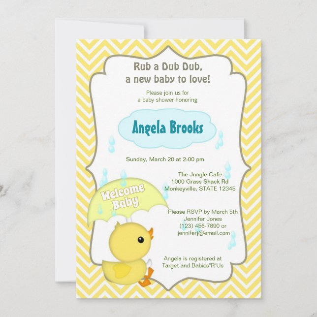 Invitations de Baby shower Chevron Duck (Devant)