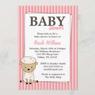 Invitations de Baby shower d'agneau rose