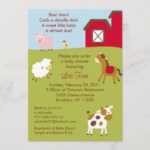 Invitations de baby shower d'animal de ferme de