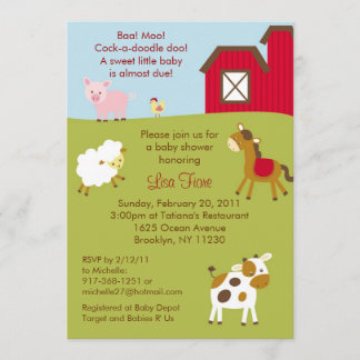Invitations de baby shower d'animal de ferme de