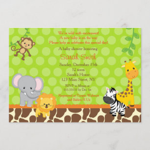 Invitations de baby shower d'animaux de jungle de
