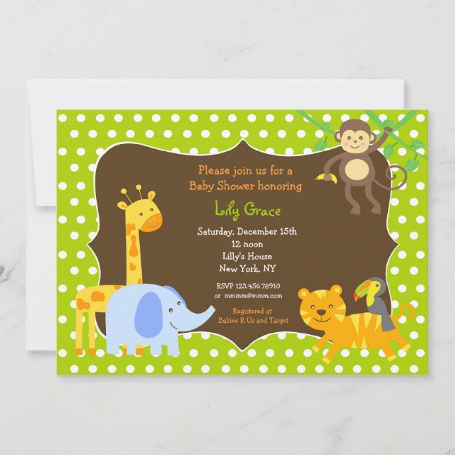 Invitations de baby shower d'animaux de safari de (Devant)