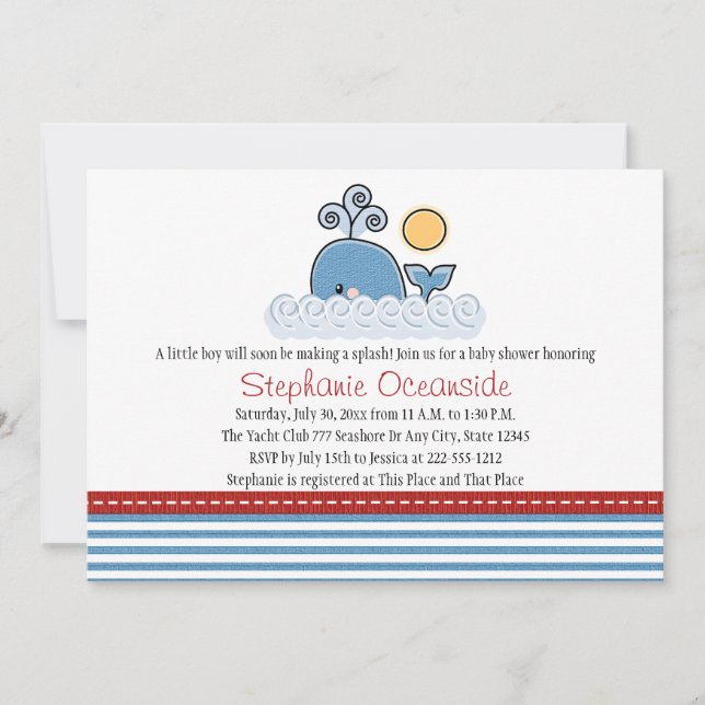 Invitations de baby shower de baleine (Devant)