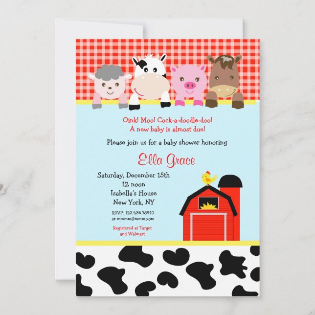 Invitations de baby shower de basse-cour de ferme (Devant)