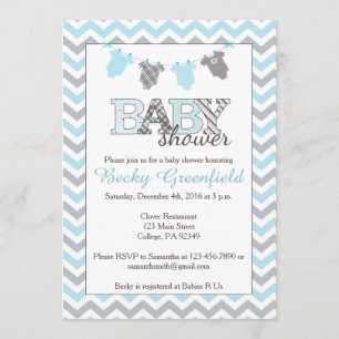 Invitations de baby shower de corde à linge pour