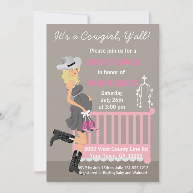 Invitations de baby shower de cow-girl - (Devant)
