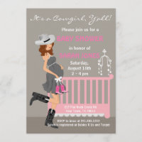 Invitations de baby shower de cow-girl - brune