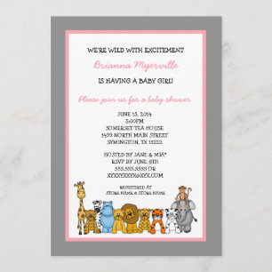 Invitations de Baby shower de filles des animaux d