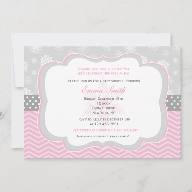 Invitations de baby shower de flocon de neige (Devant)