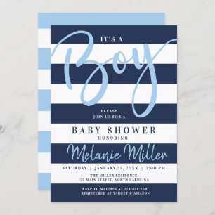 Invitations de baby shower de garçon, rayures de