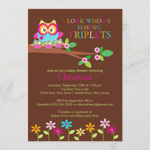 Invitations de baby shower de hibou de triplets