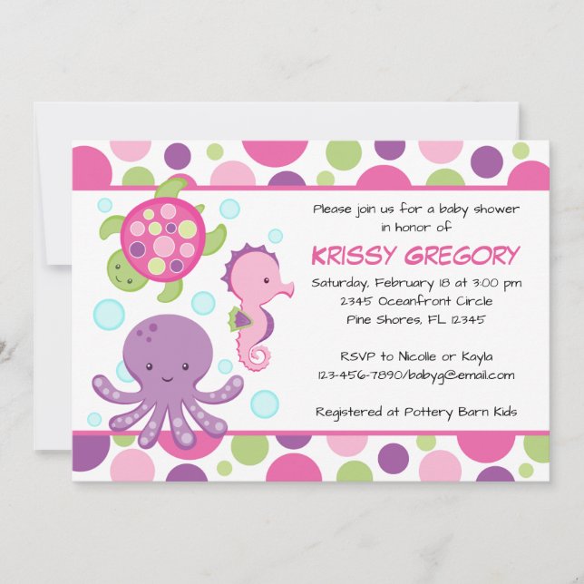Invitations de baby shower de rose de mer (Devant)