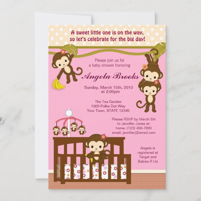 Invitations de baby shower de singe de Melanie (Devant)