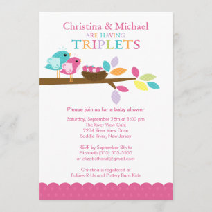 Invitations de baby shower de triplets de nid
