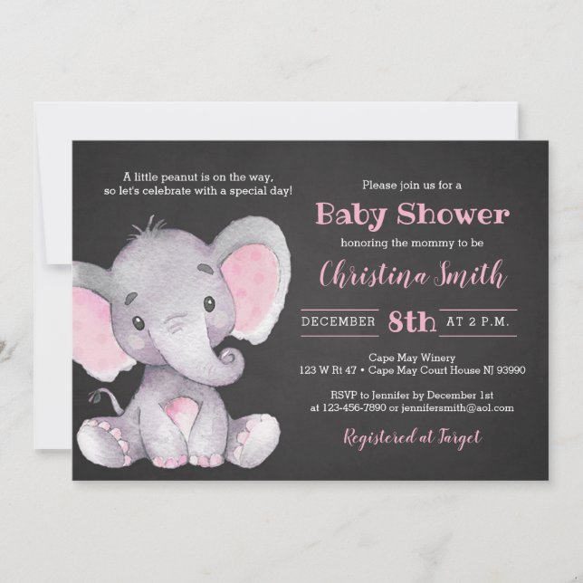 Invitations de baby shower d'éléphant pour une (Devant)