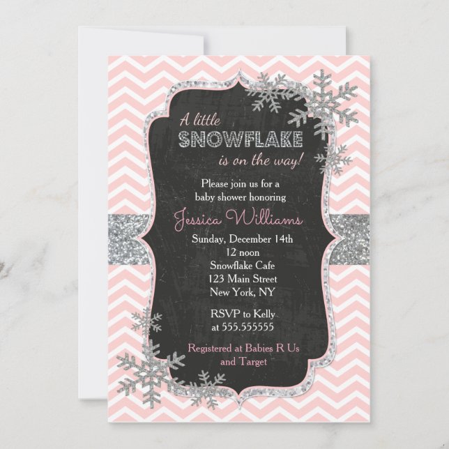 Invitations de baby shower d'hiver de flocon de (Devant)