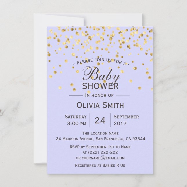 Invitations de Baby shower d'or Lavender personnal (Devant)