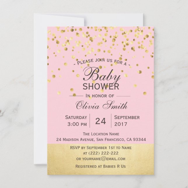 Invitations de Baby shower d'or rose personnalisé (Devant)