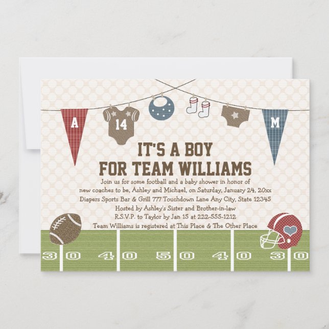 Invitations de baby shower du football de Co-Ed de (Devant)