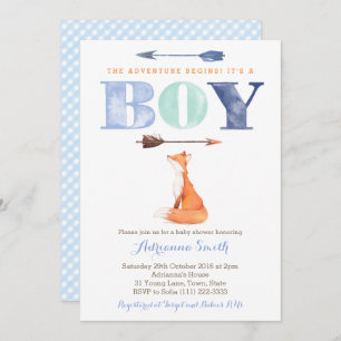 invitations de baby shower fox, bébé chute saupoud