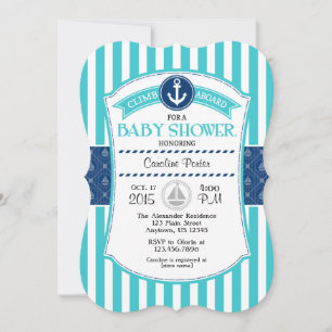 Invitations de Baby shower nautique bleu turquoise