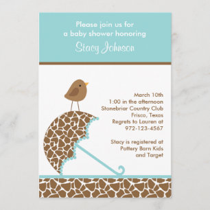 Invitations de Baby shower parapluie Giraffe (Turq