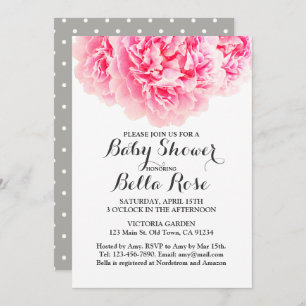 Invitations de Baby shower rose Grey Peony