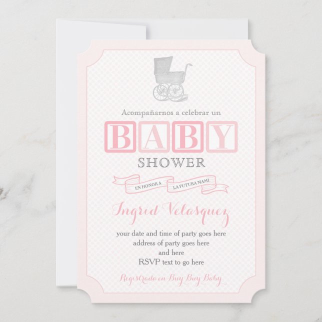 Invitations de Baby showers de Pram classique en e (Devant)