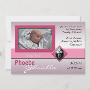 Invitations de baptême croisé rose